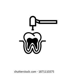 Vector image. Icon of a dental tooth with a drilling tool.