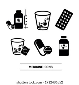 Vector image. Icon of different types of medicine and pills.