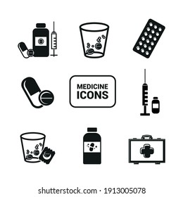 Vector image. Icon of different types of medicine and pills.