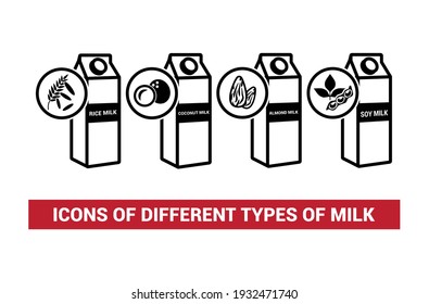 Vector image. Icon of different types of milk.