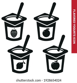 Imagen vectorial. Icono de diferentes yogures con diferentes sabores.