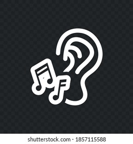 Vector image. Icon of an ear with music notes. Listen to music icon.