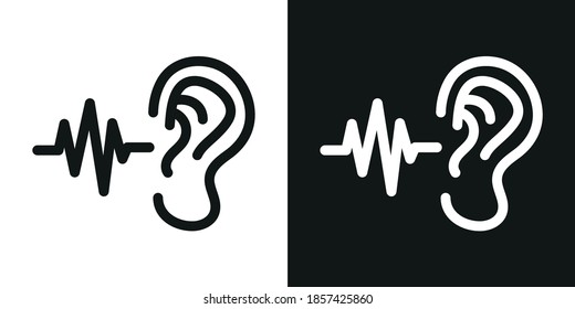 Vector image. Icon of an ear with music notes. Listen to music icon.