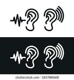 Vector image. Icon of an ear with music notes. Listen to music icon.