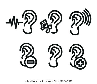 Vector image. Icon of an ear with music notes. Listen to music icon.