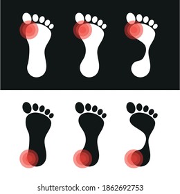 Vector image. Icon of a foot with localized pain.