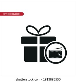 Vector image. Icon of a gift box with a purse inside.