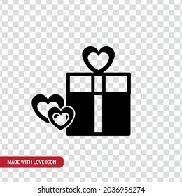 Vector image. Icon of a gift with heart. Made with love.