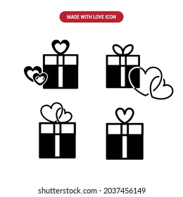 Imagen vectorial. Icono de un regalo con corazón. Hecho con amor.