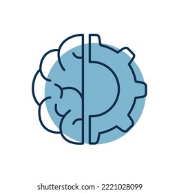 vector image icon half of the brain and the other half a gear with white background