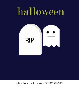 Vector image icon Halloween little ghost and gravestone