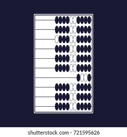 Vector image icon hand scores for counting. wooden abacus. Vector white icon on dark blue background.