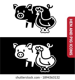 Vector image. Icon of a hen and a pig.
