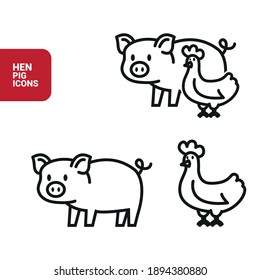 Vektorbild. Symbol einer Henne und eines Schweins.