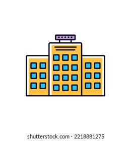 icono de imagen vectorial de un edificio de hotel fondo blanco