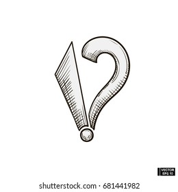 Vector image. Icon interrogative and exclamation mark. Hand drawn sketch ink