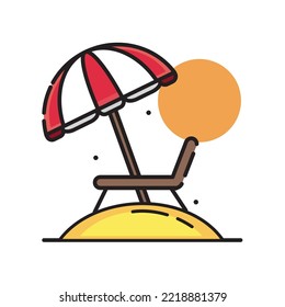 icono de imagen vectorial una isla con un paraguas y una silla de fondo blanco