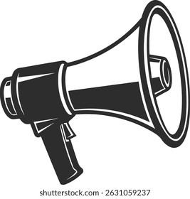 Vector image, icon or logo of a bullhorn in black color, classic megaphone icon.