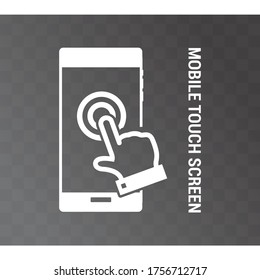 Vector image. Icon of a mobile phone with touch screen. White icon.