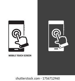 Imagen vectorial. Icono de un teléfono móvil con pantalla táctil. Icono de blanco y negro.