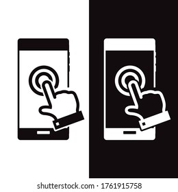 Imagen vectorial. Icono de un teléfono móvil con pantalla táctil. Icono blanco y negro.