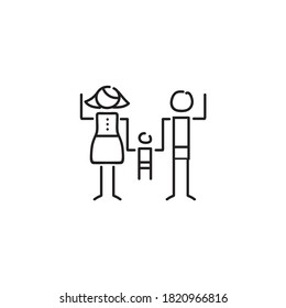 Vector image. Icon of a mother and father with son. Line drawing.