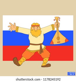 Vector image. Icon with a mythical woman syrin bird. The Gamayun bird. Against the background of the Russian flag. Russian folklore.