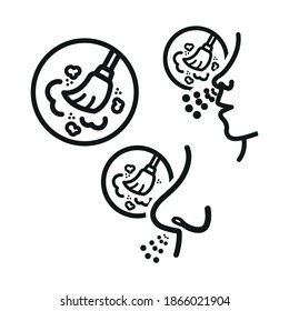 Imagen vectorial. Icono de una nariz con una escoba. Símbolo de alergia al polvo.