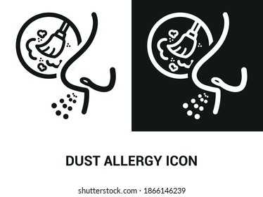 Vector image. Icon of a nose with a broom. Dust allergy symbol.