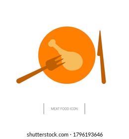 Vector image. Icon of a plate with chicken thigh.