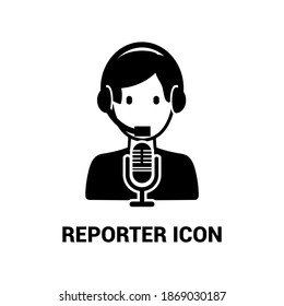 Vector image. Icon of a reporter with microphone.