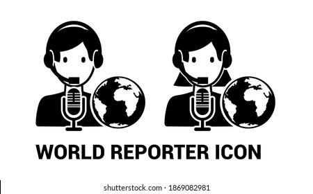 Vector image. Icon of a reporter with microphone.