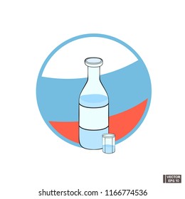 Vector image. Icon russian tradition. Cartoon bottle of vodka with a glass.