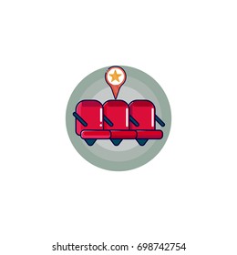 Vector image icon search sign, chairs in the cinema. Red color chairs in the cinema