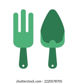 vector image icon of shovel and rake for arrangement of bushes with white background