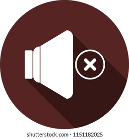 Vector image. Icon speaker symbol to mute on the circle maroon