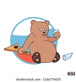 Vector image. Icon stereotypes about Russia. Funny cartoon bear with vodka and balalaika.