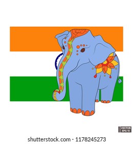 Vector image. Icon - the symbols of India. Hold in the palms of paint and spices on the background of the flag of India.
