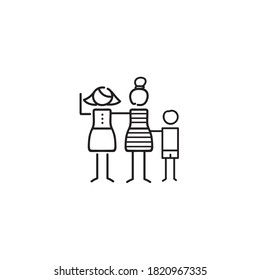 Vector image. Icon of two women with a baby. Line drawing.