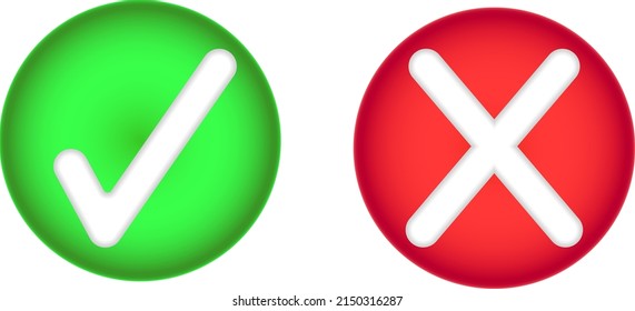 vector image of an icon of yes or no icons depicted as a white check mark on a green circle of a white cross on a red circle