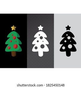 Vector image. Icons of a christmas tree. Tree in color, black and white.