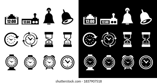 Vector image. Icons of different clocks and alarms.
