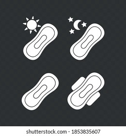 Vector image. Icons of different types of compresses. Feminine hygiene image.