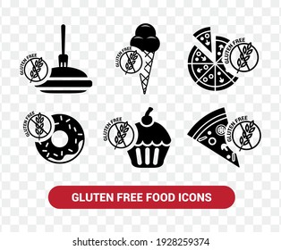 Vector image. Icons of different types of gluten free food.