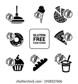 Imagen vectorial. Iconos de diferentes tipos de alimentos sin gluten.