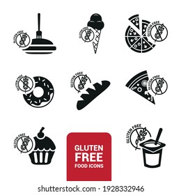 Vector image. Icons of different types of gluten free food.