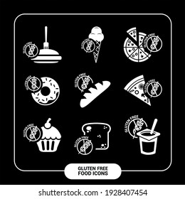 Vector image. Icons of different types of gluten free food.