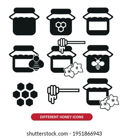 Vector image. Icons of different types of honey.