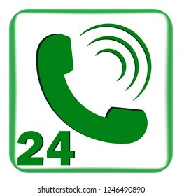 Vector image icons of a handset of green color with a figure twenty four on an isolated background.