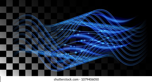 Vector image. The illumination of electromagnetic waves, radio waves glow on a transparent background, futuristic design repaint and editable.